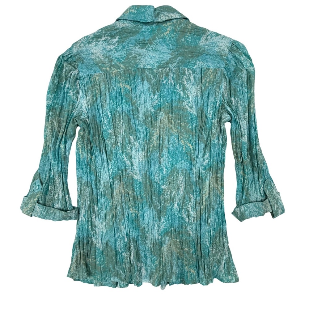 Christopher & Banks Womens Teal Green Crinkle Button Down Shirt 3/4 Sleeve Small - Picture 2 of 8